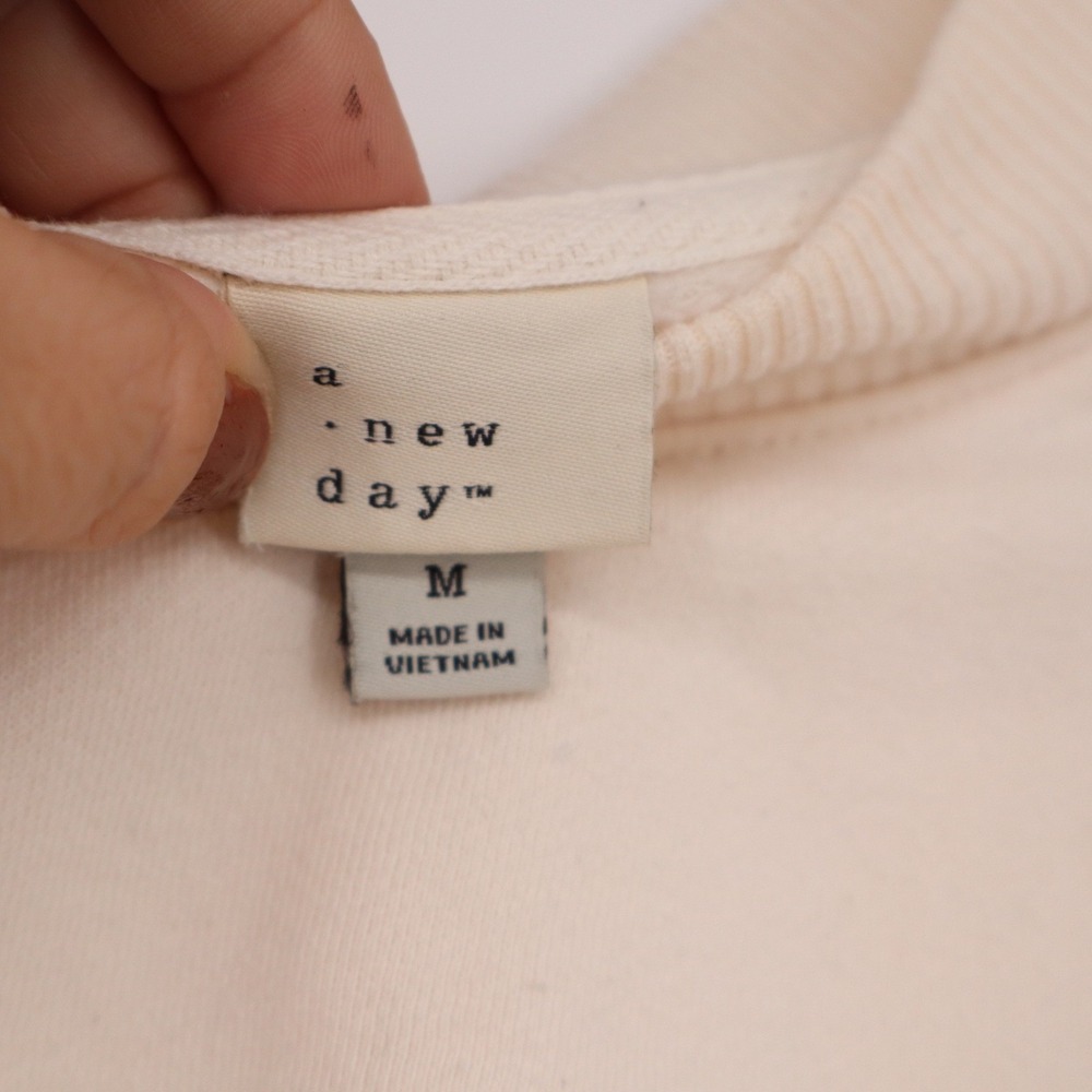 A New Day Cream Crewneck Sweatshirt Womens Medium Dropped Shoulder Ribbed Trim - Picture 3 of 6